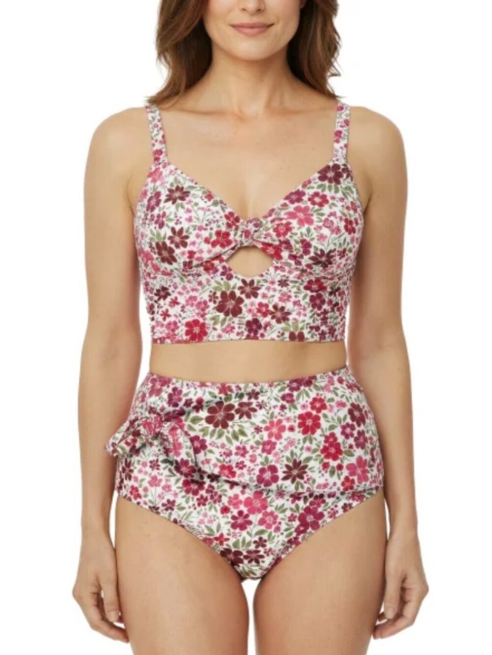 Tahari 2-Piece Floral Tankini Swim Set, Red Blooms (Floral Print)